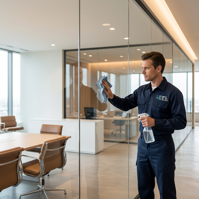 Glas- und Flächenpflege im Objekt von SEEL Transport & Reinigung in Berlin